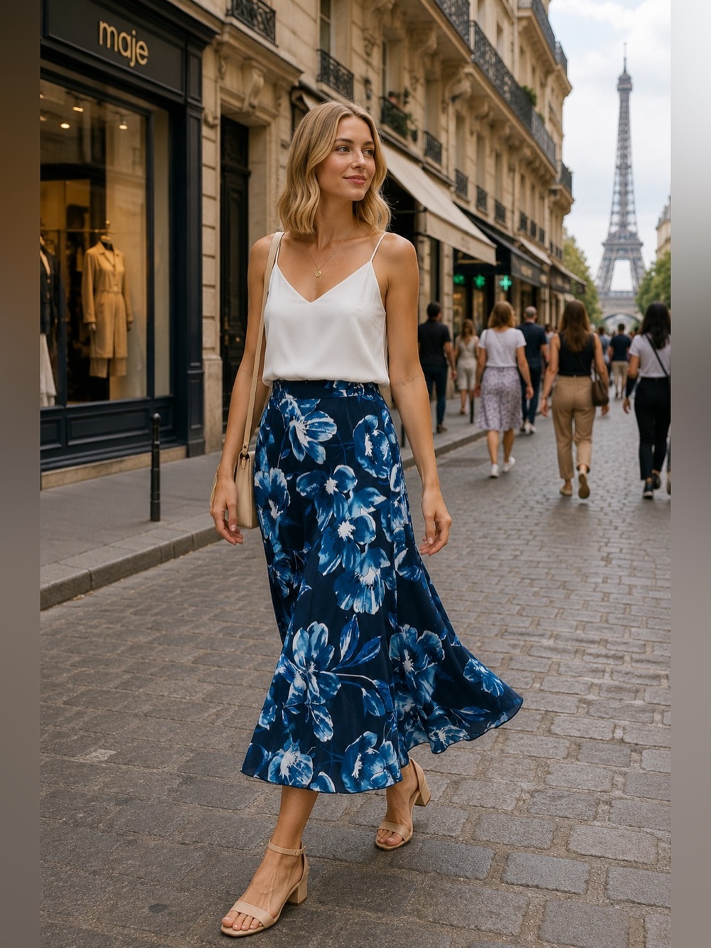 Blue Floral Flared Skirt
